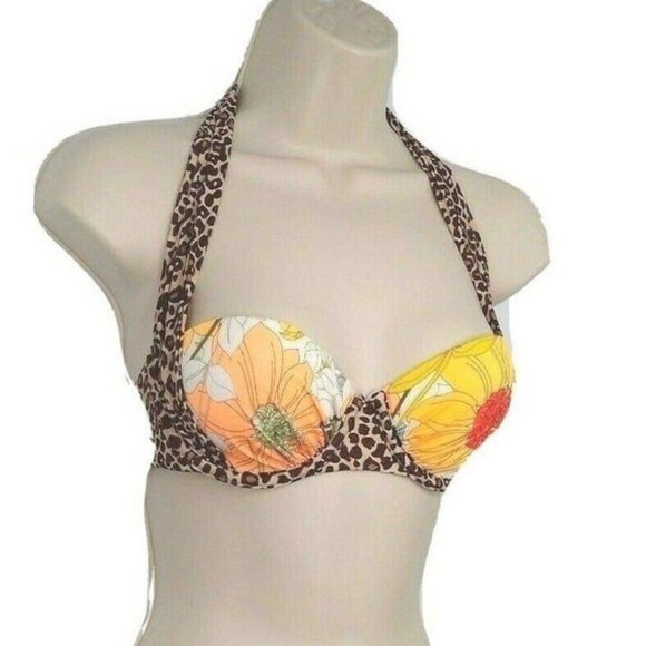 Victorias Secret Womens Bikini Top U/W Halter Size 32B Animal Print Floral - Picture 7 of 9